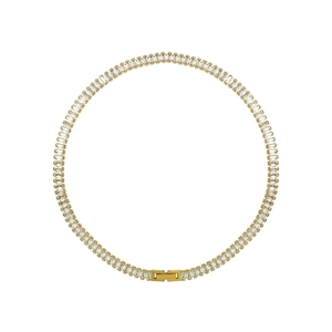 Luxurious gold-plated tennis necklace with rectangle-cut sparkling cubic zirconia