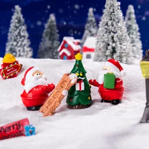 Miniature Christmas landscape set with Santa Claus and tree figurines for DIY decor