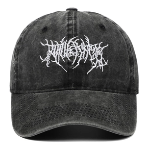 Retro washed Gothic baseball cap with punk hip-hop embroidery in dark grey and white
