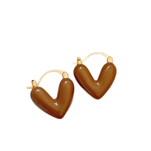 Elegant gold heart-shaped hoop earrings with brown tiger eye style finish for women