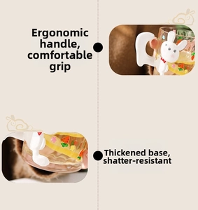 Detail of the ergonomic bionic rabbit handle and thickened base on a glass mug