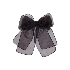 Elegant large black organza bow hair clip with multi-layered sheer fabric texture