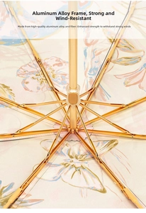 Detail of windproof light aluminum alloy ribs on double-layer floral folding umbrella