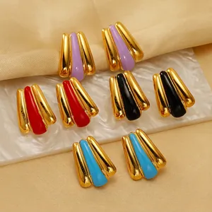 Fan Geometric Stud Earrings Stainless Steel Gold Plated Enamel Drip Jewelry Women Vintage Fashion Accessory