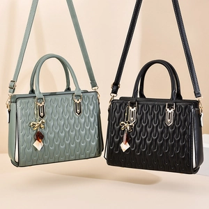 Morandi green and black quilted PU leather handbags with gold hardware and charms