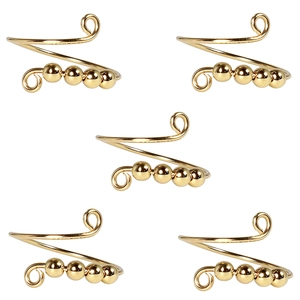 Detail of five golden rotating bead fidget rings with spiral adjustable bands on white background