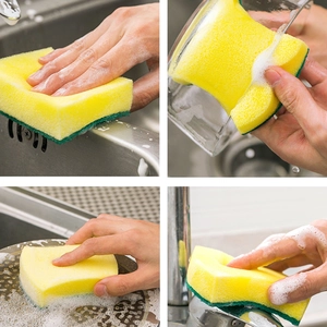 Dual-sided kitchen cleaning sponge used for washing sinks, glassware, pots and faucets