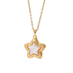Minimalist 18K gold plated star pendant necklace with shimmering mother of pearl inlay