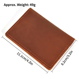 Brown crazy horse leather coin purse showing vintage texture and dimensions for portability