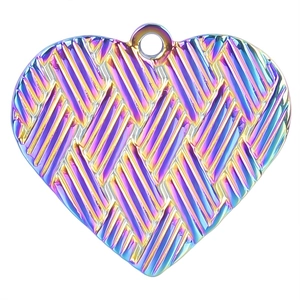 Rainbow woven textured heart pendant in stainless steel for DIY necklace making