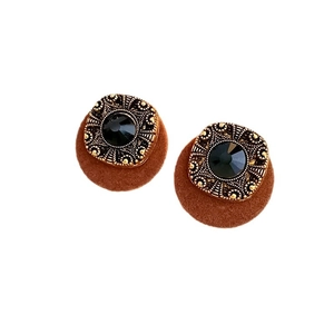 French vintage geometric brown resin metal stud earrings with elegant embossed design