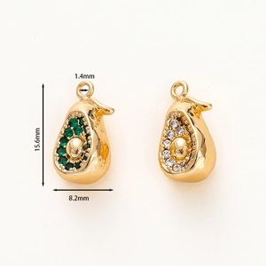 Macro detail of 18k gold avocado pendant with dimensions 15.6mm x 8.2mm for jewelry making