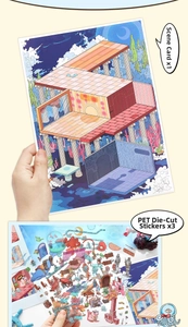 Détails macro d'autocollants de scène 3D DIY avec cartes pour décoration artisanale manuelle