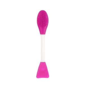Dual-sided silicone facial mask brush with pink massage bristles and flat spatula head