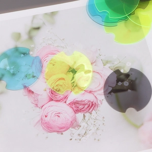 Translucent acrylic door handle protectors in neon green and blue on floral background