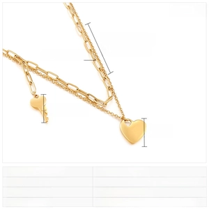Detailed dimensions of stainless steel heart and key pendant necklace in gold finish