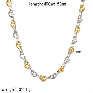 Detail showing 400mm+50mm length and 9mm width of the heart link chain necklace