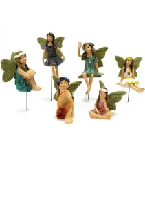 Set of 6 colorful resin flower fairies with metal stakes for garden potted plant decor
