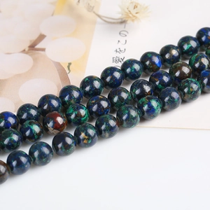 Perline tonde in azurite e malachite naturale con trame di pietra blu e verdi vivaci