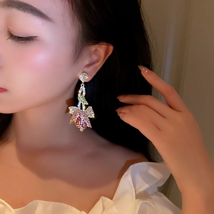 Vintage silver needle tulip flower drop earrings with sparkling colorful rhinestones