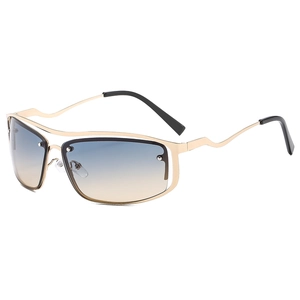 Y2K vintage metal sunglasses with gold frame and blue-yellow gradient lenses in a 45-degree view
