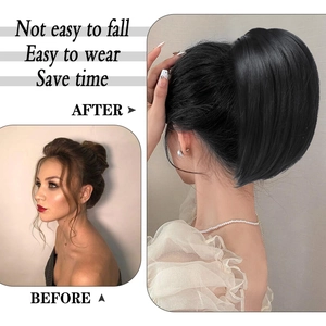 Claw clip curly ponytail hair extension in natural black for volume and fullness