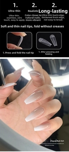 Macro detail of ultra-thin flexible gradient press-on nails in trapezoid shape