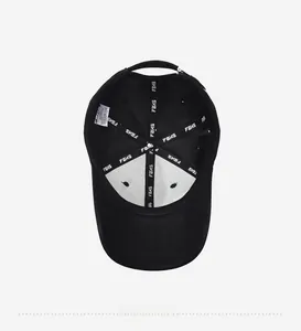 Detail view of the black baseball cap interior with white FBKS logo tape and stitching