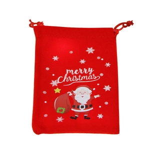 Sachet de Noël en velours rouge avec cordon, motif Père Noël et texte Merry Christmas