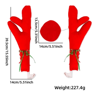 Detailed view of Christmas car reindeer antlers and red nose with specific dimensions