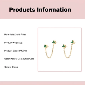 Gold filled flower earrings with green zircon and tassel chain in a vintage style