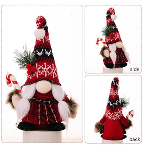 Detailed views of Christmas gnome with snowflake hat and candy cane, side and back shots