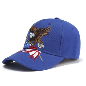 Blue-purple baseball cap featuring eagle and American flag embroidery on cotton twill