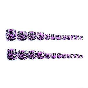 24pcs purple leopard print press-on toenails with glossy finish on white background