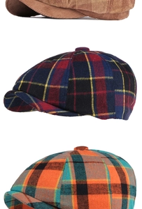Detailed comparison of vintage newsboy caps in corduroy and plaid patterns for autumn