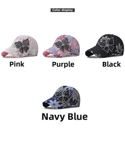 Color options of lace baseball caps with mesh bows and sequin butterfly details