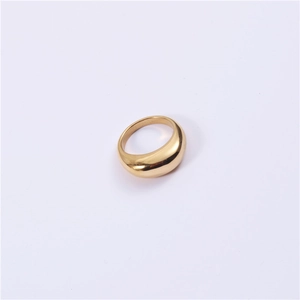 Polished gold-plated dome ring with high-shine mirror finish and teardrop design detail