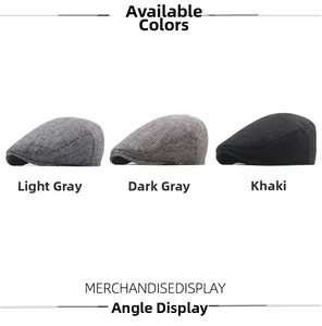 Detailed grid texture on British style newsboy flat caps in gray and khaki shades