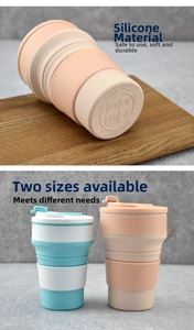 Detail of 500ml collapsible silicone travel cup showing compact foldable design and bpa free material