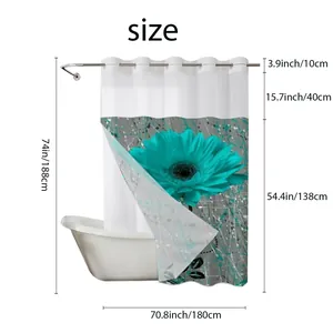 Detailed size chart for waffle weave shower curtain with floral print and dimensions