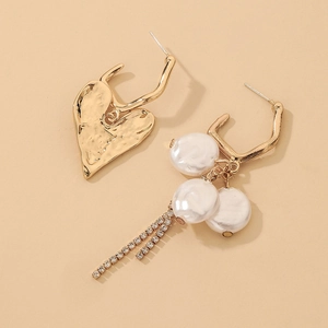 Boucles D'oreilles Pendantes Coeur Asymétriques Alliage Künstliche Perle Imitation Strass Pompon Avec Clou En Argent Sterling 925