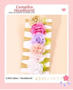Detailed set of six chiffon floral nylon headbands for babies in assorted pastel colors