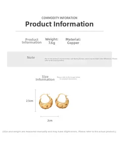 Detailed size specifications for gold woven hoop earrings in copper weighing 7.6g