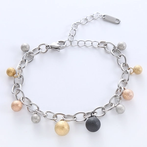 Elegant stainless steel link bracelet featuring multi-color frosted metal bead charms
