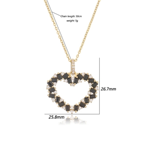 Golden heart pendant necklace with black gemstone and 50cm chain for women