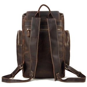 Retro dark brown crazy horse leather backpack for men with adjustable straps