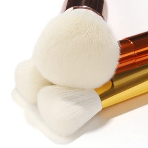 Set of 3 makeup brushes with white bristles and colorful gradient metallic handles