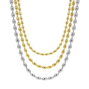 Three-layer titanium steel necklace with gold and silver oval beads for women