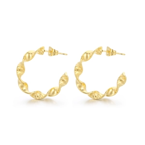 Minimalist gold-finished twisted hoop earrings for women in a professional studio shot