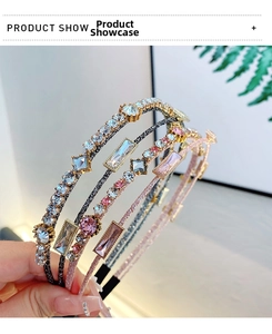 Macro detail of double-layer headbands with multicolored rhinestones in various shapes